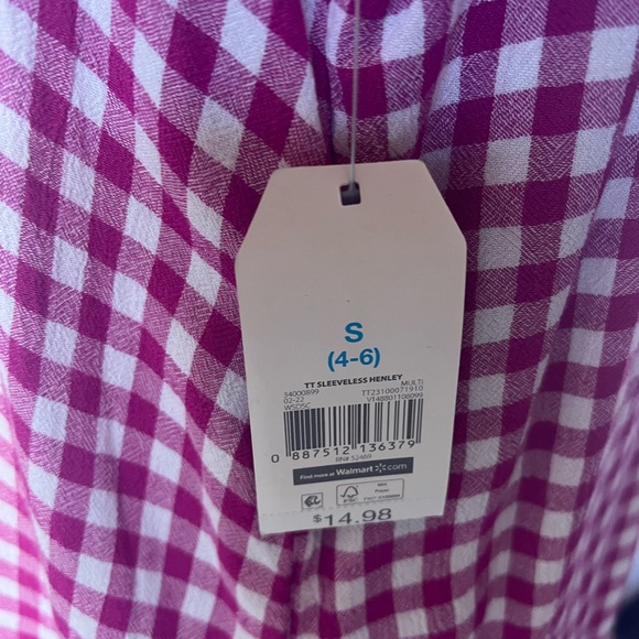 Time& true lightweight sleeveless checkered top with front pocket size S4-6 - Picture 8 of 11